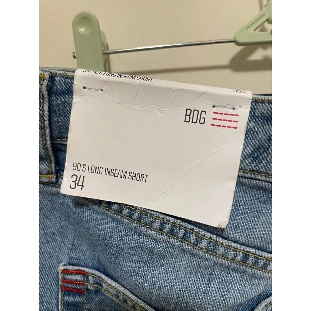 NWT Urban Outfitters BDG 90s Denim Shorts Long Inseam Distressed Cutoffs size 34
